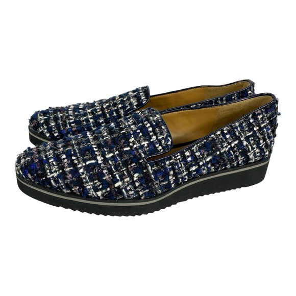 Franco Sarto Womens Fabrina Blue Tweed Chunky Almond Toe Loafers - Picture 2 of 14